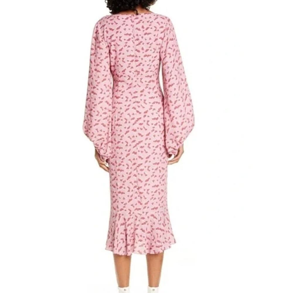STAUD Lara Mushroom Print Midi Dress Scoop Neck Balloon Sleeve Ruffle Novelty - Picture 5 of 14